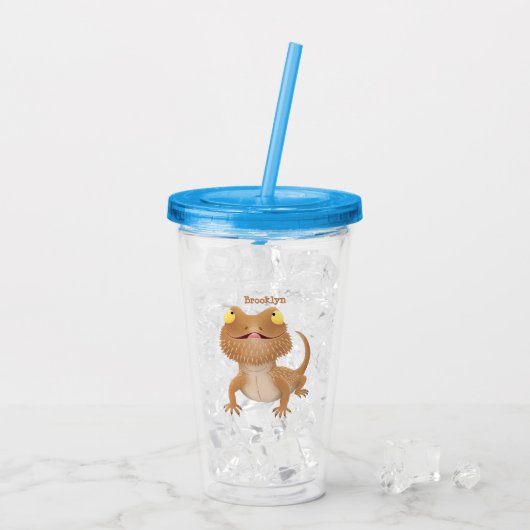 Cute happy bebaarzen dradenhagedis cartoon acryl drinkbeker (Achterkant ijs)