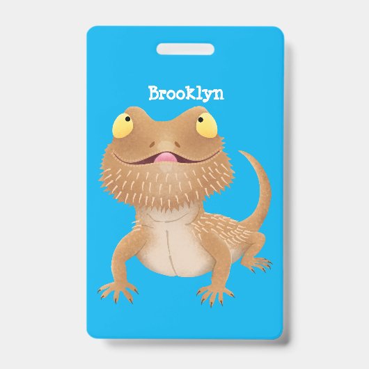 Cute happy bebaarzen dradenhagedis cartoon badge (Voorzijde)
