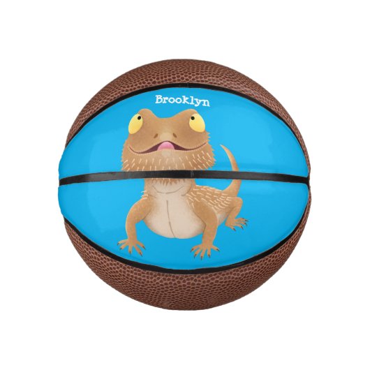 Cute happy bebaarzen dradenhagedis cartoon basketbal (Voorkant)