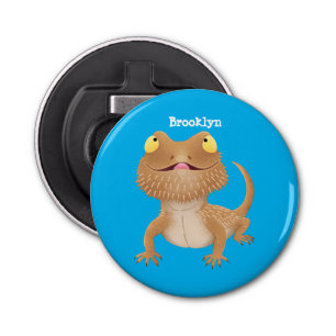 Cute happy bebaarzen dradenhagedis cartoon button flesopener