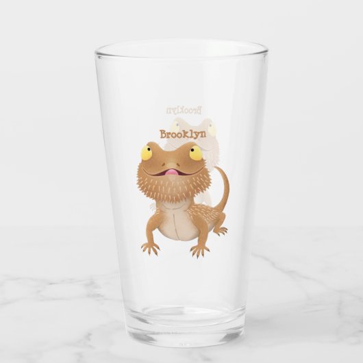 Cute happy bebaarzen dradenhagedis cartoon glas (Achterkant)