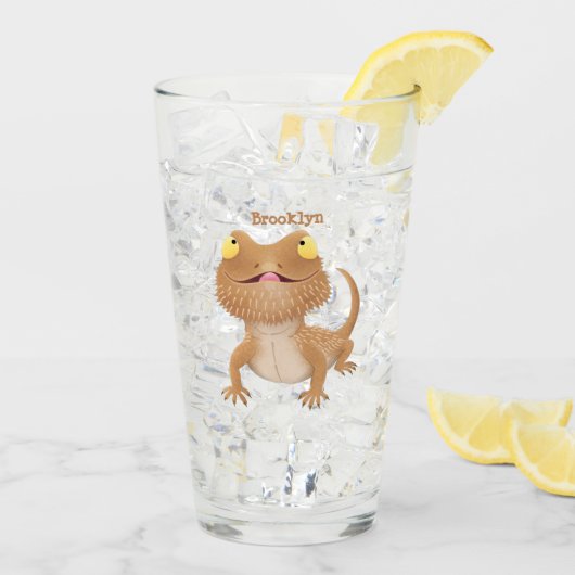 Cute happy bebaarzen dradenhagedis cartoon glas (Achterkant ijs)