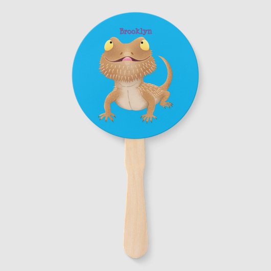 Cute happy bebaarzen dradenhagedis cartoon handwaaier (Voorkant)