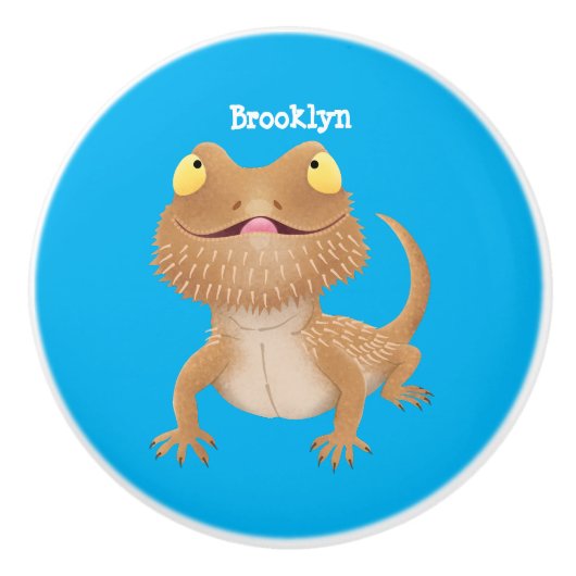 Cute happy bebaarzen dradenhagedis cartoon keramische knop (Voorkant)