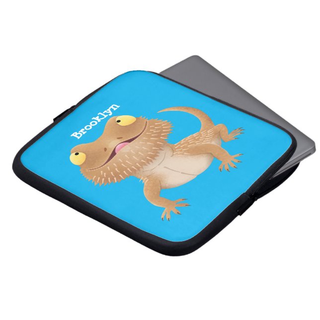 Cute happy bebaarzen dradenhagedis cartoon laptop sleeve (Voorkant top)