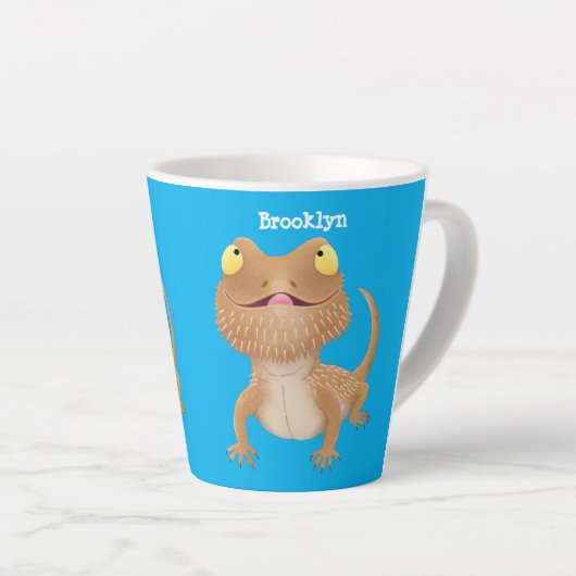 Cute happy bebaarzen dradenhagedis cartoon latte mok (Rechterhoek)