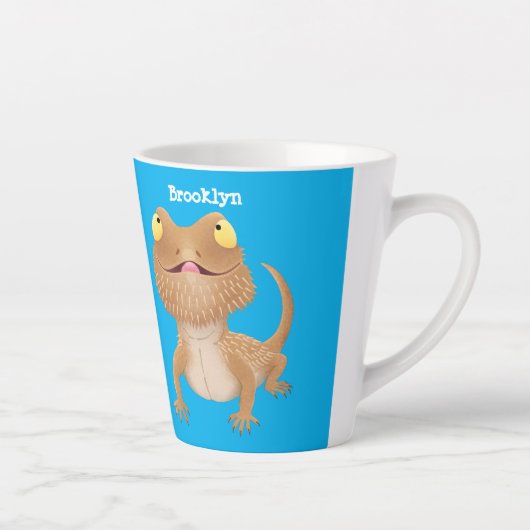 Cute happy bebaarzen dradenhagedis cartoon latte mok (Rechts)