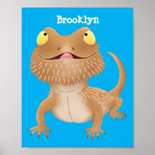 Cute happy bebaarzen dradenhagedis cartoon poster