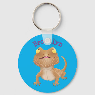 Cute happy bebaarzen dradenhagedis cartoon sleutelhanger