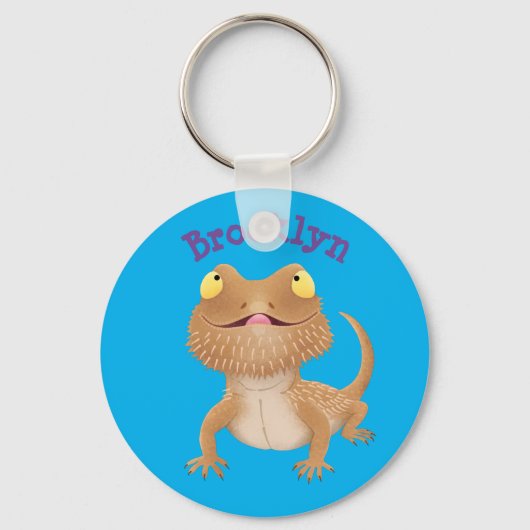 Cute happy bebaarzen dradenhagedis cartoon sleutelhanger (Voorkant)