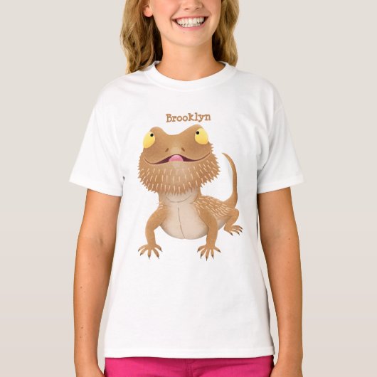 Cute happy bebaarzen dradenhagedis cartoon t-shirt (Voorkant)