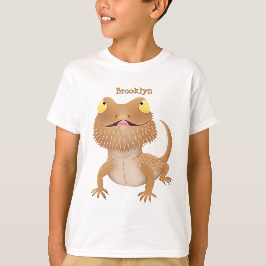 Cute happy bebaarzen dradenhagedis cartoon t-shirt (Voorkant)