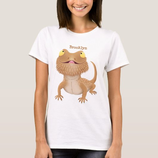 Cute happy bebaarzen dradenhagedis cartoon t-shirt (Voorkant)
