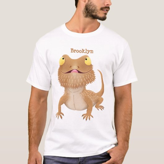 Cute happy bebaarzen dradenhagedis cartoon t-shirt (Voorkant)