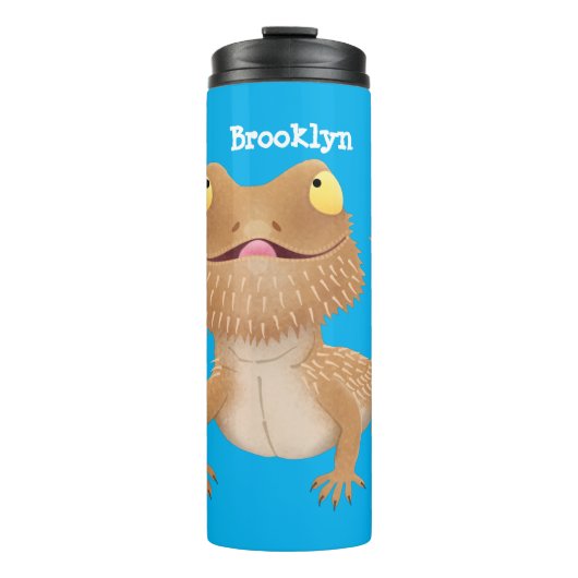 Cute happy bebaarzen dradenhagedis cartoon thermosbeker (Voorkant)