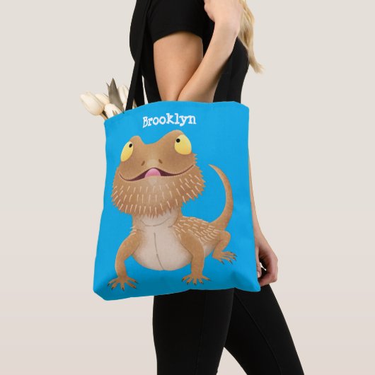 Cute happy bebaarzen dradenhagedis cartoon tote bag (Dichtbij)