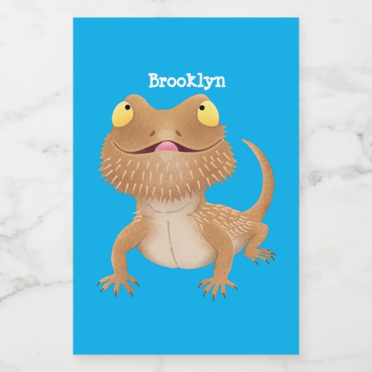 Cute happy bebaarzen dradenhagedis cartoon voedselcontainer etiket (Enkel label)