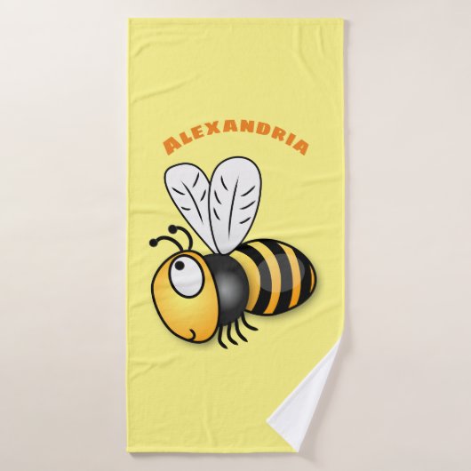 Cute happy bee cartoon illustratie bad handdoek (Badhanddoek)