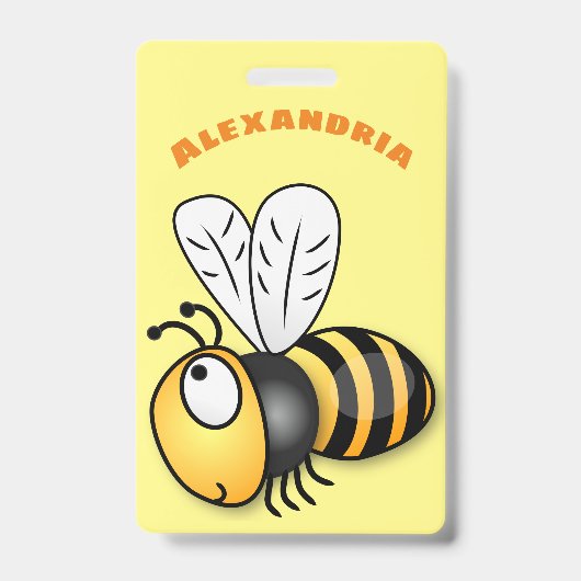 Cute happy bee cartoon illustratie badge (Voorzijde)