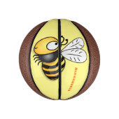 Cute happy bee cartoon illustratie basketbal (Verticaal)