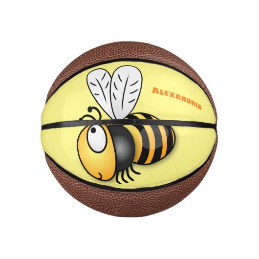 Cute happy bee cartoon illustratie basketbal (Voorkant)
