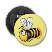 Cute happy bee cartoon illustratie button flesopener (Voorkant)