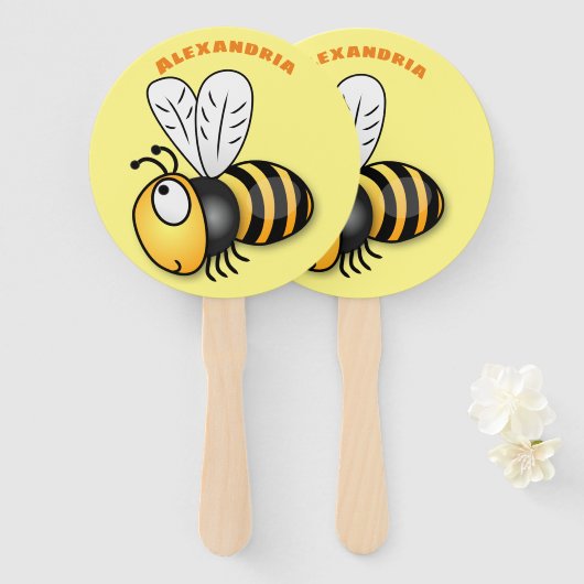 Cute happy bee cartoon illustratie handwaaier (Voorkant en achterkant)