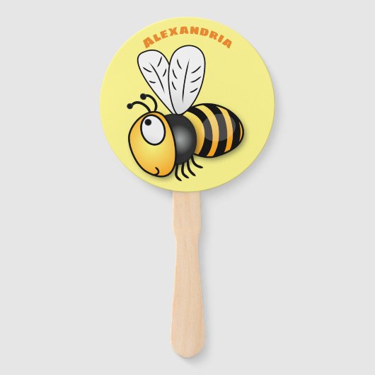 Cute happy bee cartoon illustratie handwaaier (Voorkant)