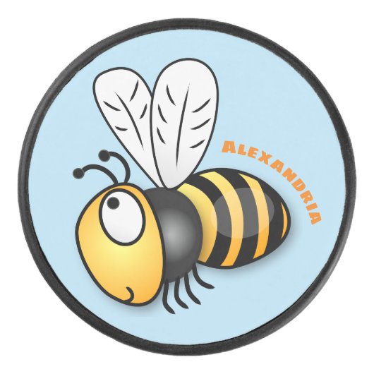 Cute happy bee cartoon illustratie hockey puck (Voorkant)