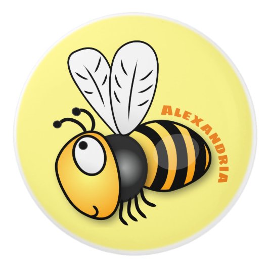 Cute happy bee cartoon illustratie keramische knop (Voorkant)