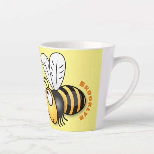 Cute happy bee cartoon illustratie latte mok (Rechts)