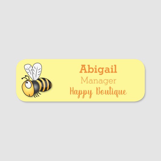 Cute happy bee cartoon illustratie naamplaatje (Voorkant)