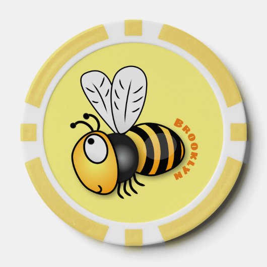 Cute happy bee cartoon illustratie poker chips (Voorkant)