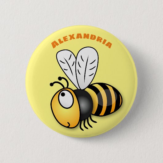 Cute happy bee cartoon illustratie ronde button 5,7 cm (Voorkant)