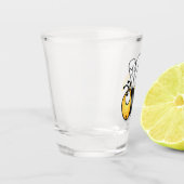 Cute happy bee cartoon illustratie shot glas (Links)