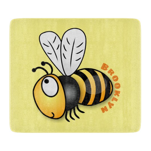 Cute happy bee cartoon illustratie snijplank (Voorkant)