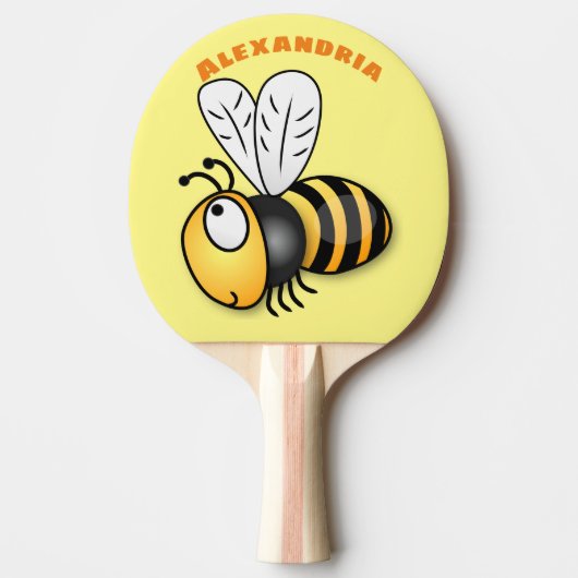 Cute happy bee cartoon illustratie tafeltennisbatje (Voorkant)