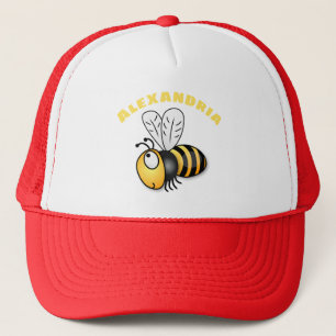 Cute happy bee cartoon illustratie trucker pet