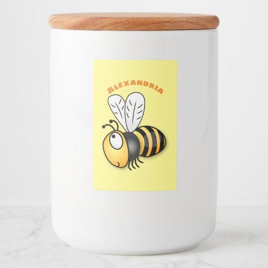 Cute happy bee cartoon illustratie voedselcontainer etiket (Voorkant)