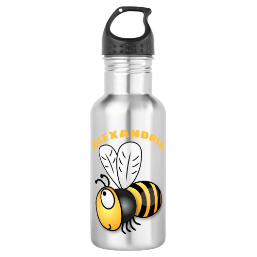 Cute happy bee cartoon illustratie waterfles  (Voorkant)