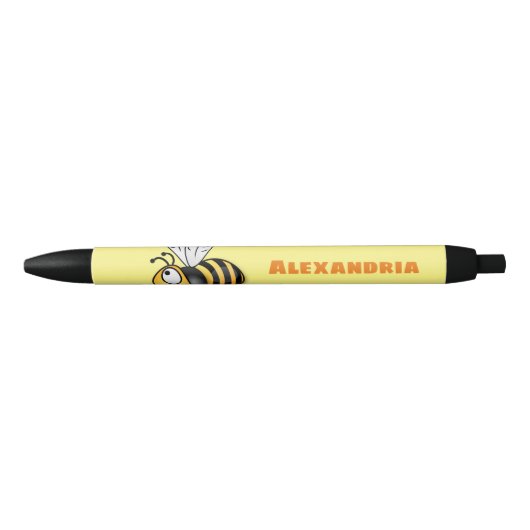Cute happy bee cartoon illustratie zwarte inkt pen (Voorkant)