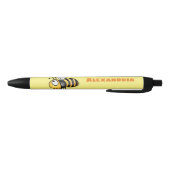 Cute happy bee cartoon illustratie zwarte inkt pen (Bodem)