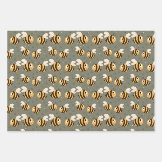 Cute Happy Bees Inpakpapier Vel (Voorkant 2)