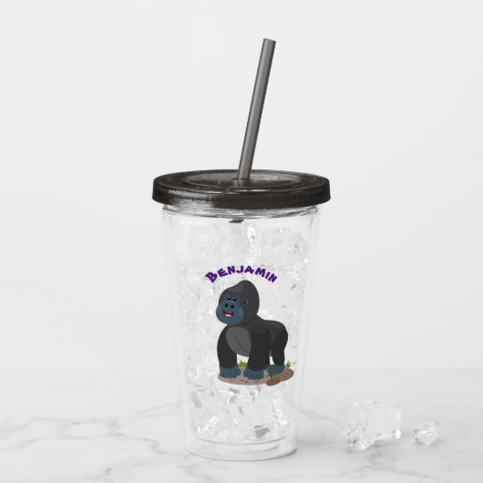 Cute happy big gorilla cartoon illustratie acryl drinkbeker (Achterkant ijs)