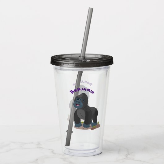 Cute happy big gorilla cartoon illustratie acryl drinkbeker (Achterkant)