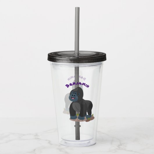 Cute happy big gorilla cartoon illustratie acryl drinkbeker (Voorkant)