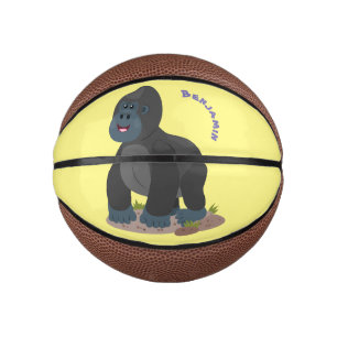 Cute happy big gorilla cartoon illustratie basketbal