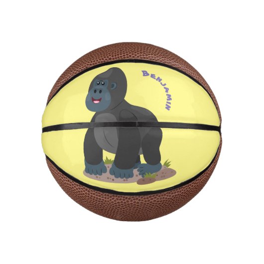 Cute happy big gorilla cartoon illustratie basketbal (Voorkant)