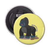 Cute happy big gorilla cartoon illustratie button flesopener (Voorkant)
