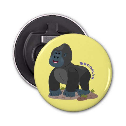 Cute happy big gorilla cartoon illustratie button flesopener (Voorkant)